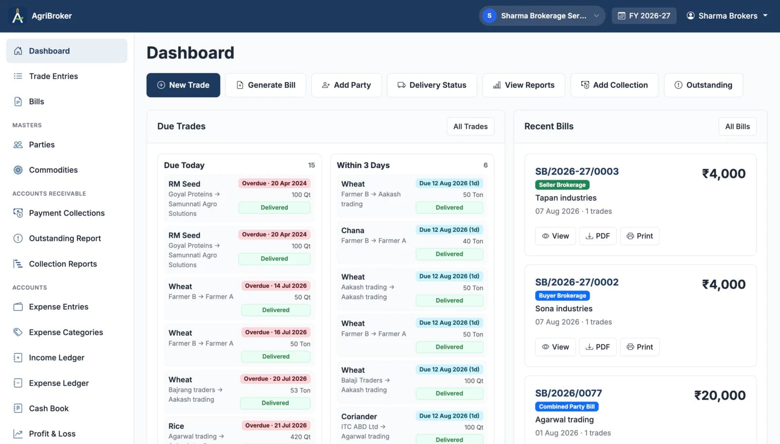 AgriBroker dashboard