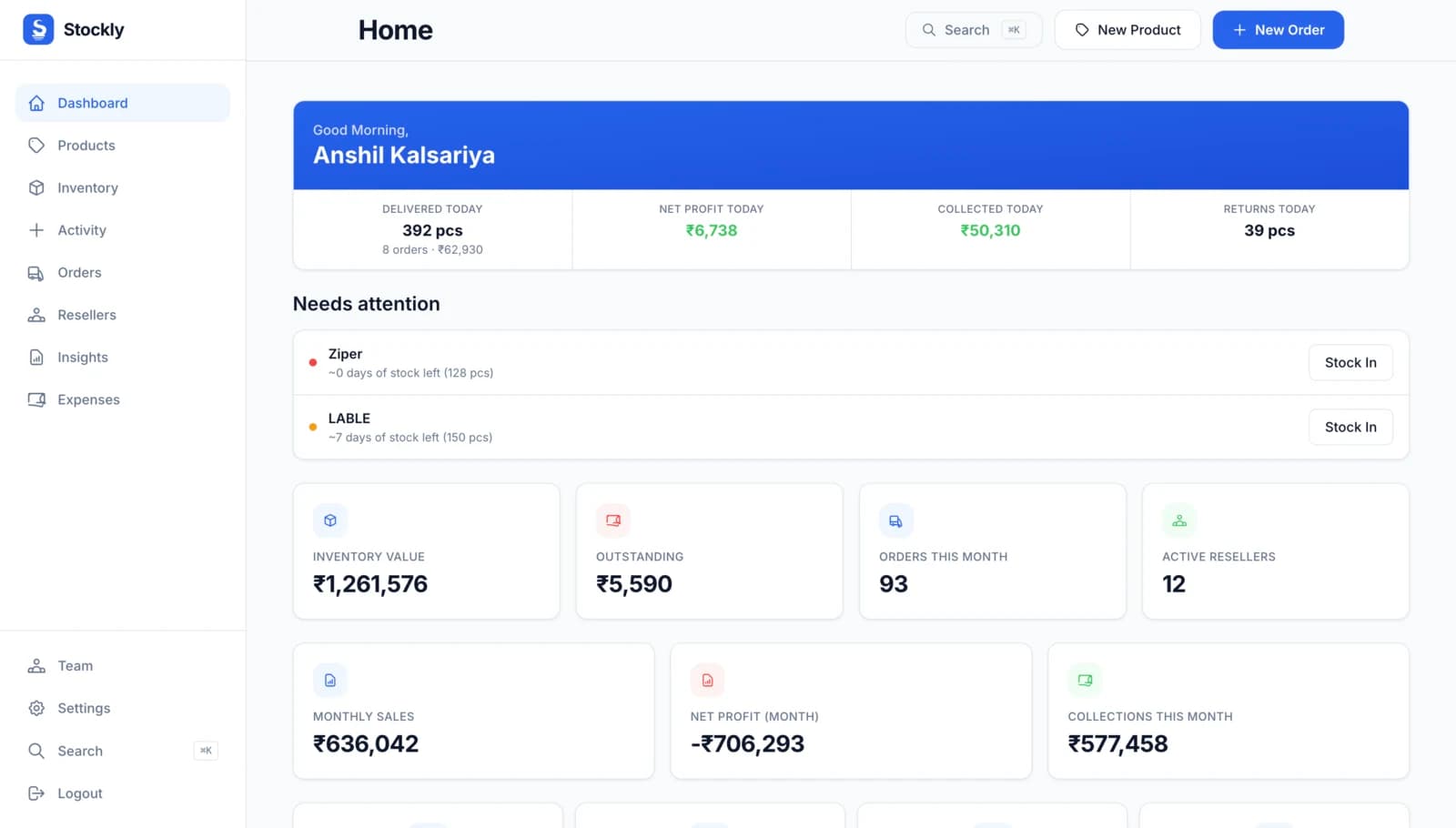 Stockly dashboard